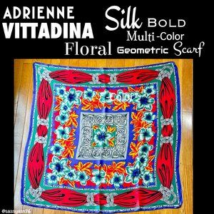 ▪️VTG▪️ADRIANNE VITTADINA▪️1980's 1990's Silk Bold Multi-Color Floral Geo Scarf